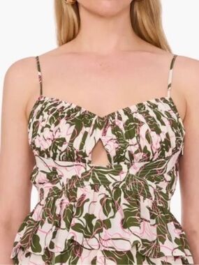 NWT Parker Women’s Egret Olive Green & Pink Floral Peplum Ruffle Cami Top Size 4